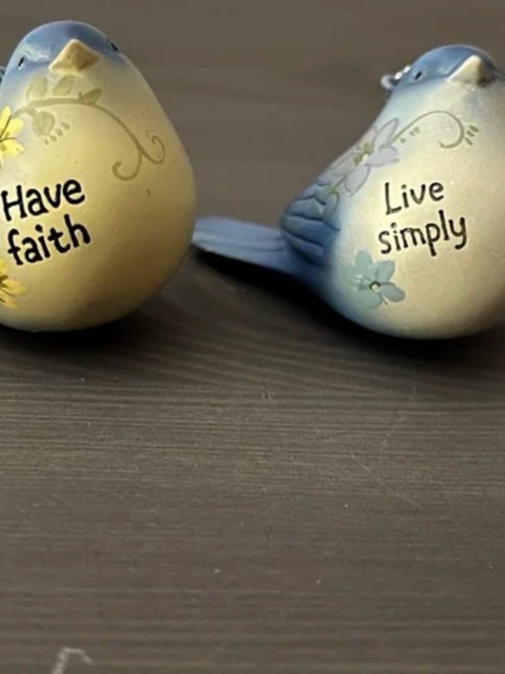 Ceramic Bird Figurines Set - "Have Faith" & "Live Simply"